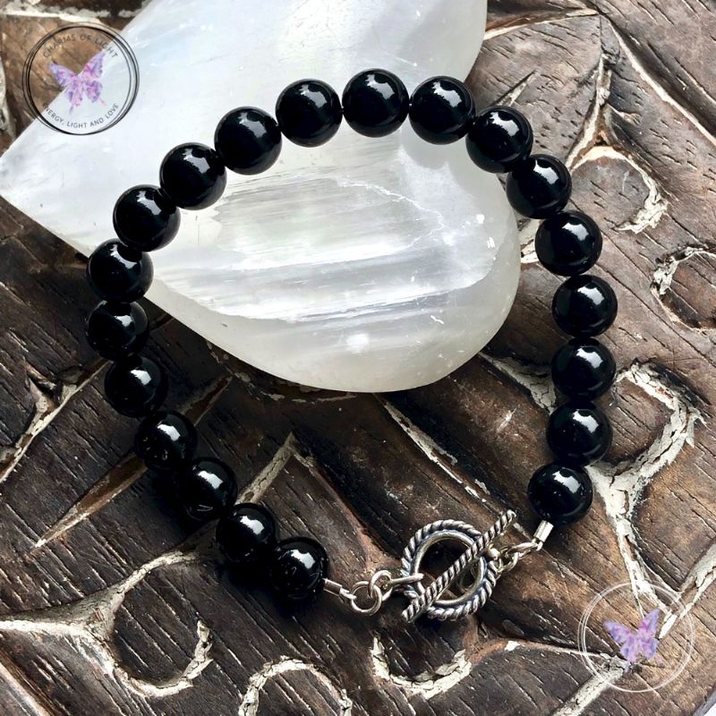 Black Onyx Healing Bracelet with Silver Toggle Clasp